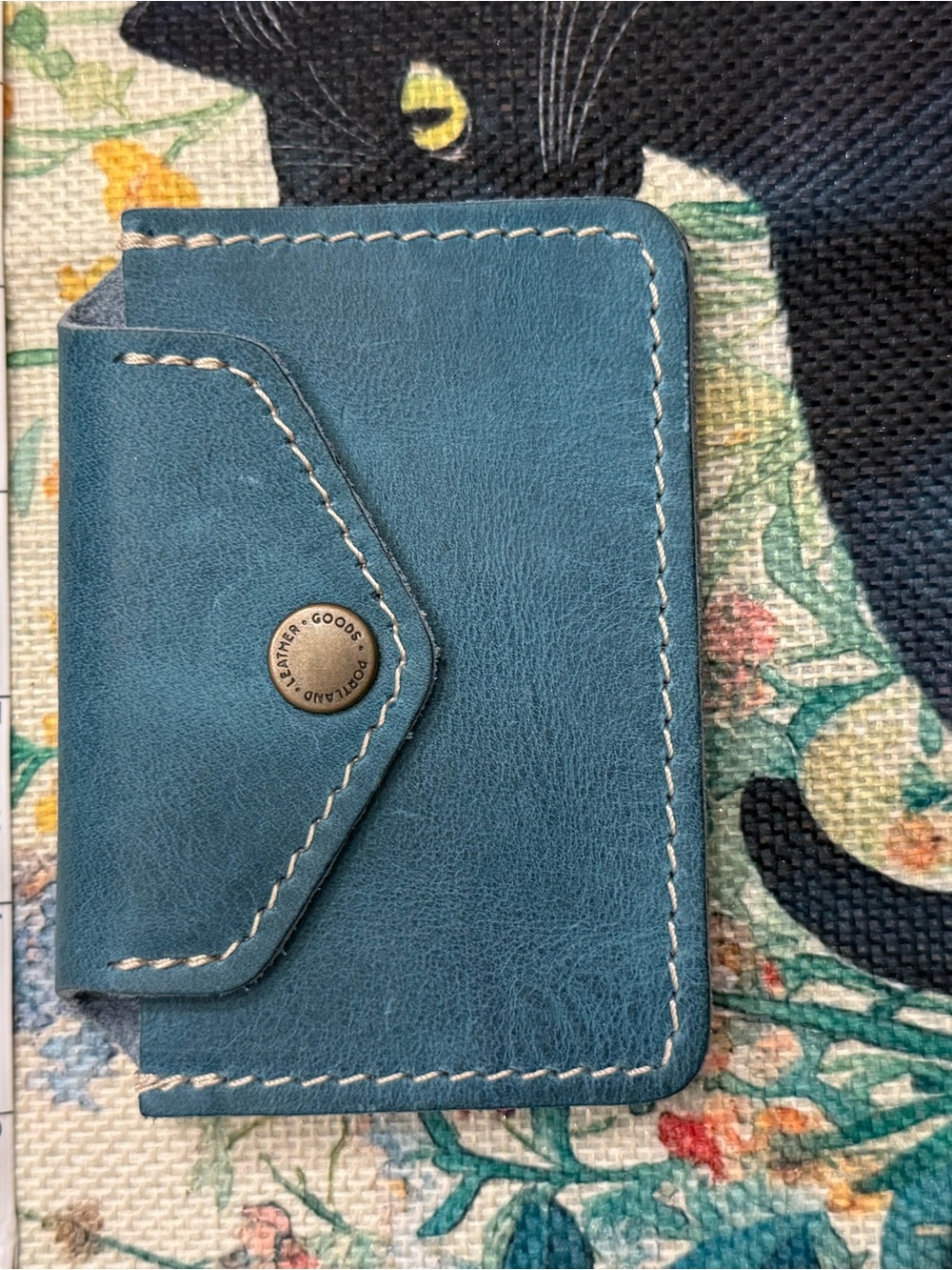 Portland Leather Teal Card Holder with Snap Closure